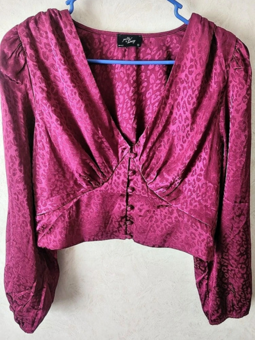 milk & honey Jacquard Cropped Blouse in Pink Size XL Like New